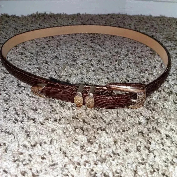 Brighton Accessories - BRIGHTON Classics 23009 Brown Leather Lizard Belt Buckle MADE IN USA Women M/30